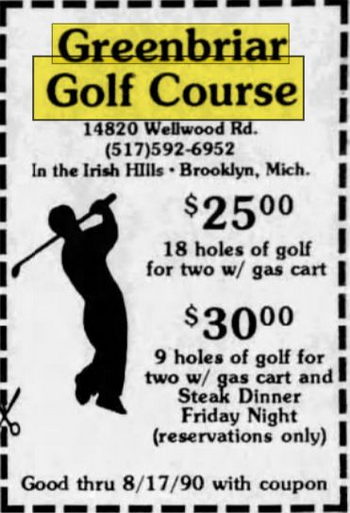 Greenbriar Golf Course (Greenbriar Golf & RV Park) - Jul 29 1990 Ad (newer photo)